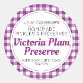 梅は紫色の丸いジャム瓶の食品ラベルを保存 ラウンドシール (正面)