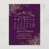 梅エレガントと金ゴールドの結婚式の日付カレンダーを保存 案内ポストカード (正面)