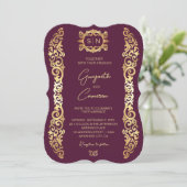 梅エレガントと金ゴールド枠の結婚式招待状 (スタンド正面)