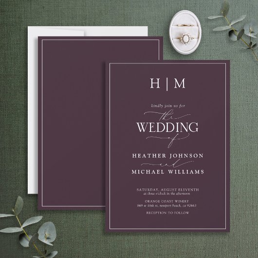 梅エレガントフォーマル紫結婚書名 招待状