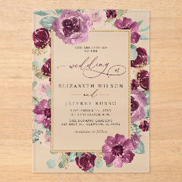 梅エレガントモダン金ゴールドフローラ結婚ズ アクリル招待状