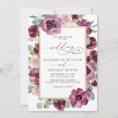 梅エレガントモダン金ゴールドフローラ結婚ズ 招待状 (正面)