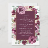 梅エレガントモダン金ゴールドフローラ結婚ズ 招待状 (正面)