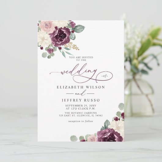 梅エレガントモダン金ゴールドフローラ結婚ズ 招待状 (スタンド正面)