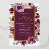 梅エレガントモダン金ゴールドフローラ結婚ズ 箔招待状 (正面)