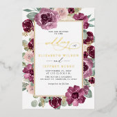 梅エレガントモダン金ゴールドフローラ結婚ズ 箔招待状 (正面)