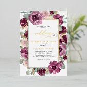 梅エレガントモダン金ゴールドフローラ結婚ズ 箔招待状 (立ち正面)