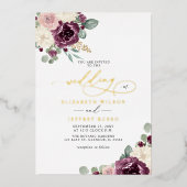 梅エレガントモダン金ゴールドフローラ結婚ズ 箔招待状 (正面)