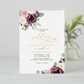 梅エレガントモダン金ゴールドフローラ結婚ズ 箔招待状 (立ち正面)