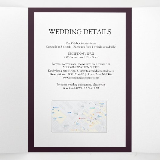 梅エレガント紫ひまわり水結婚色 三つ折り招待状 (内部中)