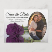 梅エレガント紫バラ楕円形の写真の保存日付 案内ポストカード (正面)