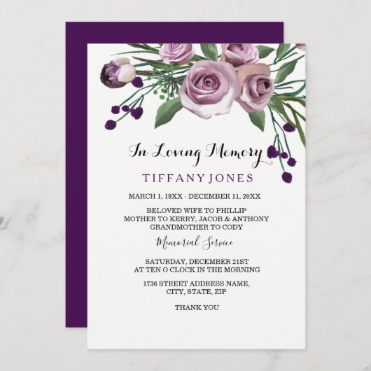 梅エレガント紫バラ葬祭供養 招待状 (正面/裏面)