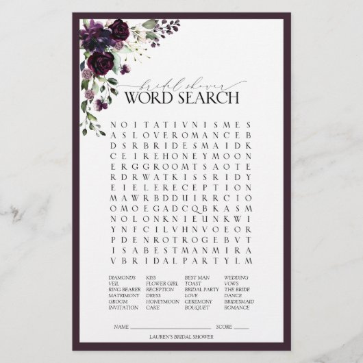 梅エレガント紫フローラブライダルシャワーゲーム (正面)