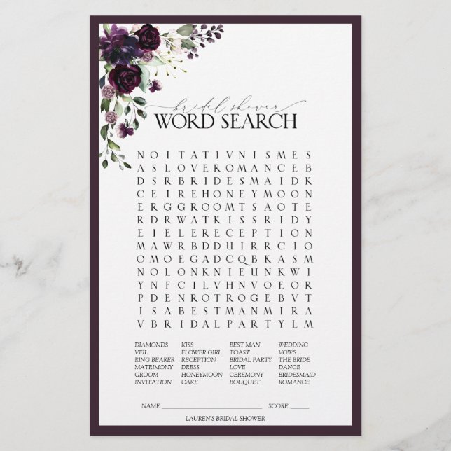 梅エレガント紫フローラブライダルシャワーゲーム (正面)