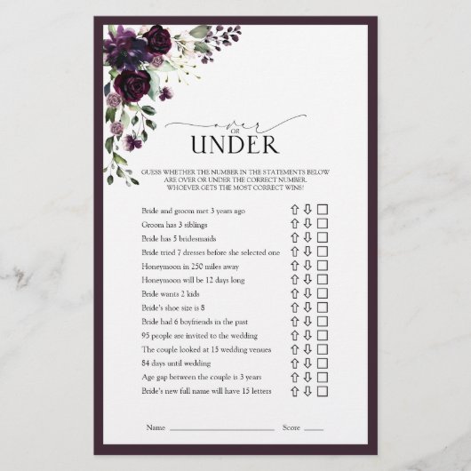 梅エレガント紫フローラブライダルシャワーゲーム (正面)