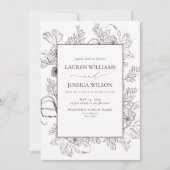 梅エレガント紫フローララインア結婚ート 招待状 (正面)