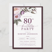 梅エレガント紫フローラ台本80誕生日 招待状 (正面)