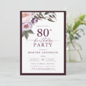 梅エレガント紫フローラ台本80誕生日 招待状 (スタンド正面)