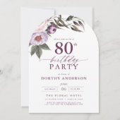 梅エレガント紫フローラ台本80誕生日 招待状 (正面)