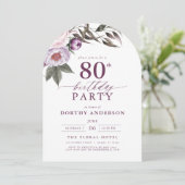 梅エレガント紫フローラ台本80誕生日 招待状 (スタンド正面)