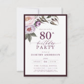 梅エレガント紫フローラ台本80誕生日 招待状 (正面)