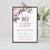 梅エレガント紫フローラ台本80誕生日 招待状 (スタンド正面)
