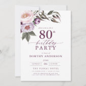 梅エレガント紫フローラ台本80誕生日 招待状 (正面)