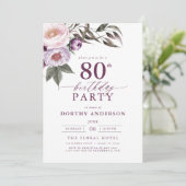 梅エレガント紫フローラ台本80誕生日 招待状 (スタンド正面)