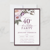 梅エレガント紫フローラ脚本40歳の誕生日 招待状 (正面)