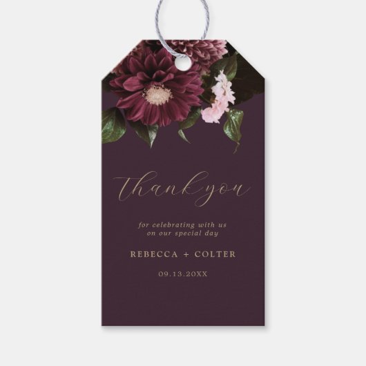 梅エレガント紫ブルゴーニュフローラ結婚ズ ギフトタグ (正面)
