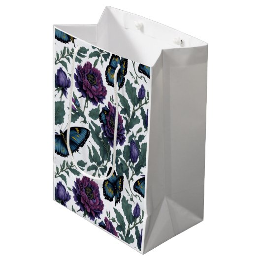 梅エレガント紫マゼンタフローラ ミディアムペーパーバッグ (正面アングル)