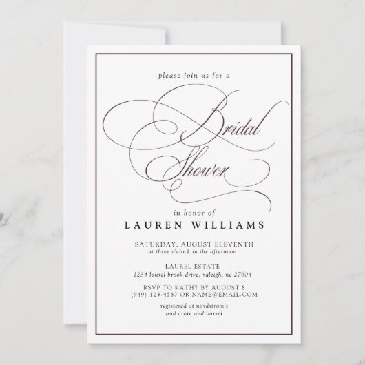 梅エレガント紫書道ブライダルシャワー 招待状 (正面)