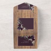 梅エレガント紫素朴木レ結婚ース オールインワン招待状 (外側)