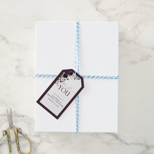 梅エレガント紫色の水彩ブライダルシャワー ギフトタグ (より糸付き)