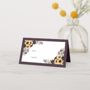 梅エレガント紫色ひまわり水彩披露宴 プレイスカード