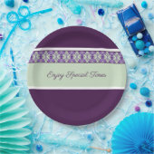 梅パターン（の模様が）ある紫アクセント ペーパープレート (パーティー)