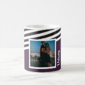 梅パーソナライズされた紫と模様ストライプの写真 コーヒーマグカップ (中央)