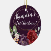 梅パーソナライズされた紫バラ金ゴールド幾何学模様 セラミックオーナメント (右)