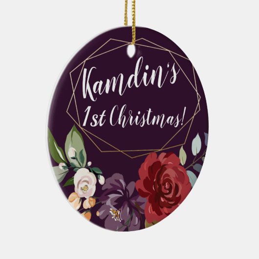 梅パーソナライズされた紫バラ金ゴールド幾何学模様 セラミックオーナメント (右)