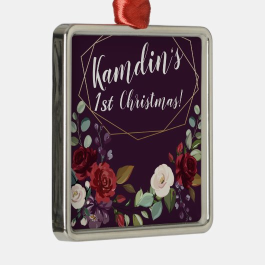 梅パーソナライズされた紫バラ金ゴールド幾何学模様 メタルオーナメント (右)