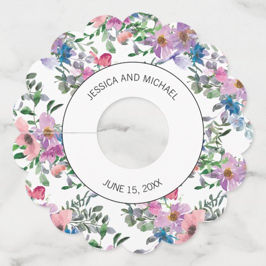 梅パーソナライズされた紫ピンクと白フローラ ワイングラスタグ (正面)