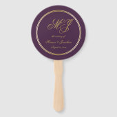梅パープルエレガント金ゴールドモノグラム結婚式 プログラム ハンドファン (正面)