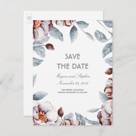 梅パープルフローラ水彩保保の日を保存 案内ポストカード (正面/裏面)