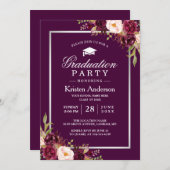 梅パープル素朴フローラ卒業パーティー 招待状 (正面/裏面)
