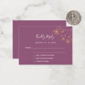 梅パープル金ゴールドフローラエレガントな結婚式RSVP ノートカード (正面/裏面インサイチュ)