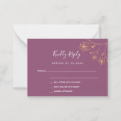 梅パープル金ゴールドフローラエレガントな結婚式RSVP ノートカード (正面)