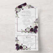 梅フォーマル紫色の花の水の色結婚の オールインワン招待状 (内側)