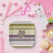 梅モダンストライプの花と金ゴールド ペーパープレート (パーティー)