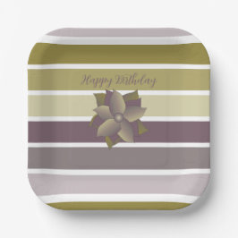 梅モダンストライプの花と金ゴールド ペーパープレート