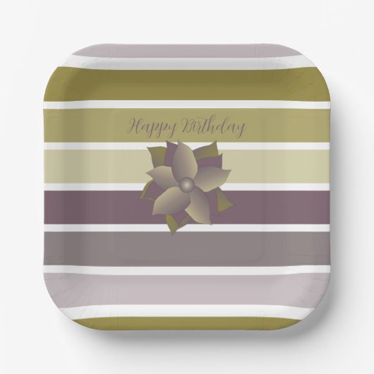 梅モダンストライプの花と金ゴールド ペーパープレート (正面)